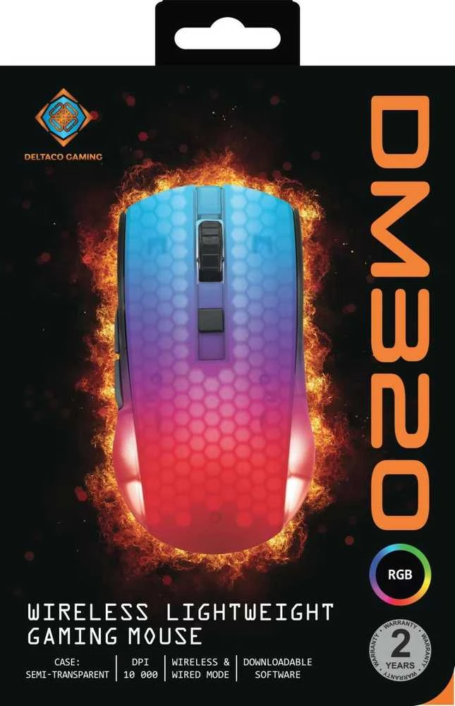 Belaidė pusiau permatoma DELTACO GAMING žaidimų pelė, DM320, RGB, itin lengva, juoda / GAM-145