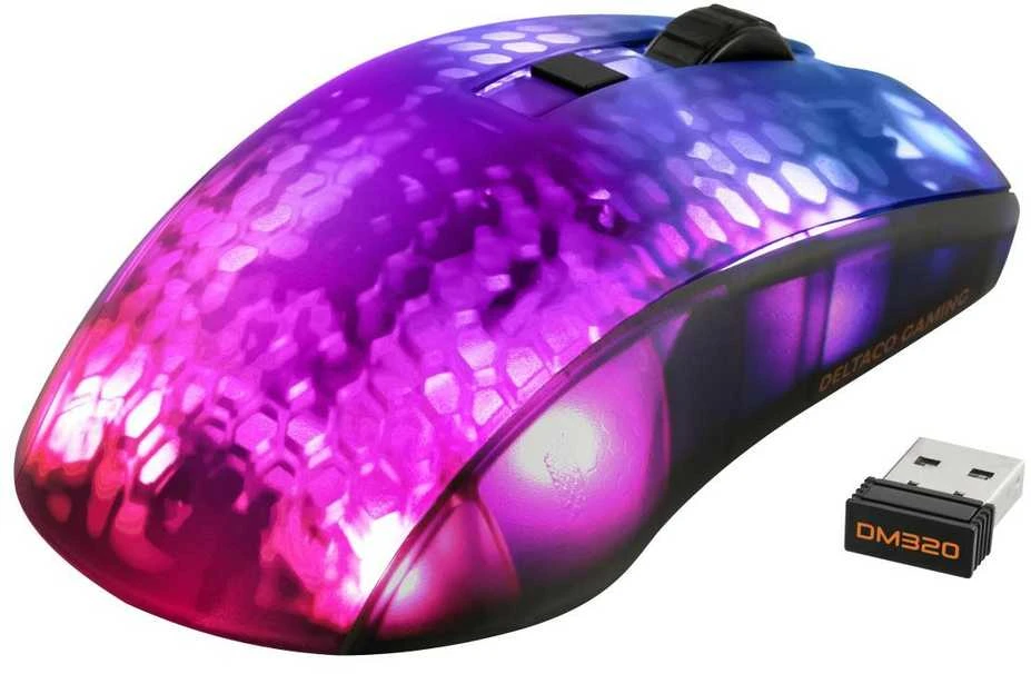 Belaidė pusiau permatoma DELTACO GAMING žaidimų pelė, DM320, RGB, itin lengva, juoda / GAM-145