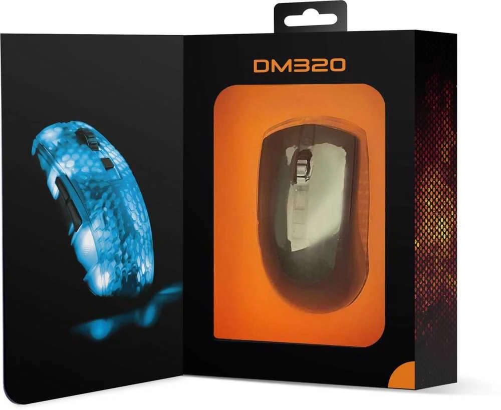 Belaidė pusiau permatoma DELTACO GAMING žaidimų pelė, DM320, RGB, itin lengva, juoda / GAM-145