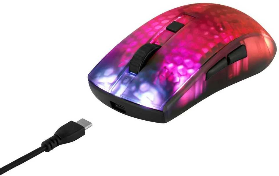 Belaidė pusiau permatoma DELTACO GAMING žaidimų pelė, DM320, RGB, itin lengva, juoda / GAM-145