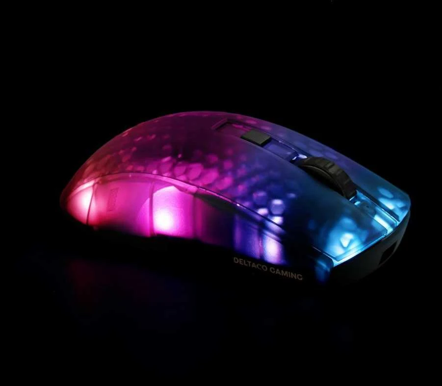 Belaidė pusiau permatoma DELTACO GAMING žaidimų pelė, DM320, RGB, itin lengva, juoda / GAM-145