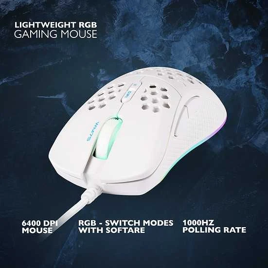 Deltaco Gaming Baltas LINE WM75 Lengva žaidimų pelė, RGB, balta GAM-108-W