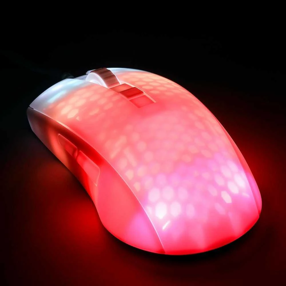 Pusiau permatoma DELTACO GAMING pelė, RGB, itin lengva, balta / GAM-144-W