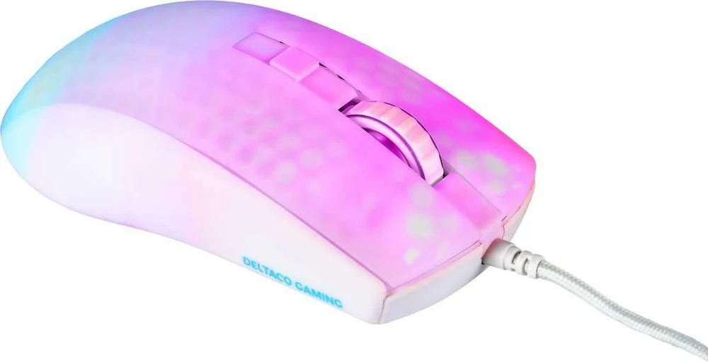 Pusiau permatoma DELTACO GAMING pelė, RGB, itin lengva, balta / GAM-144-W