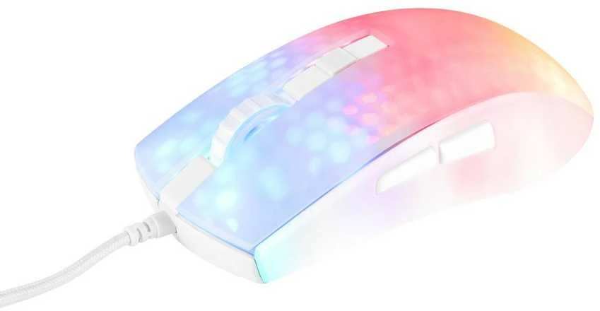 Pusiau permatoma DELTACO GAMING pelė, RGB, itin lengva, balta / GAM-144-W