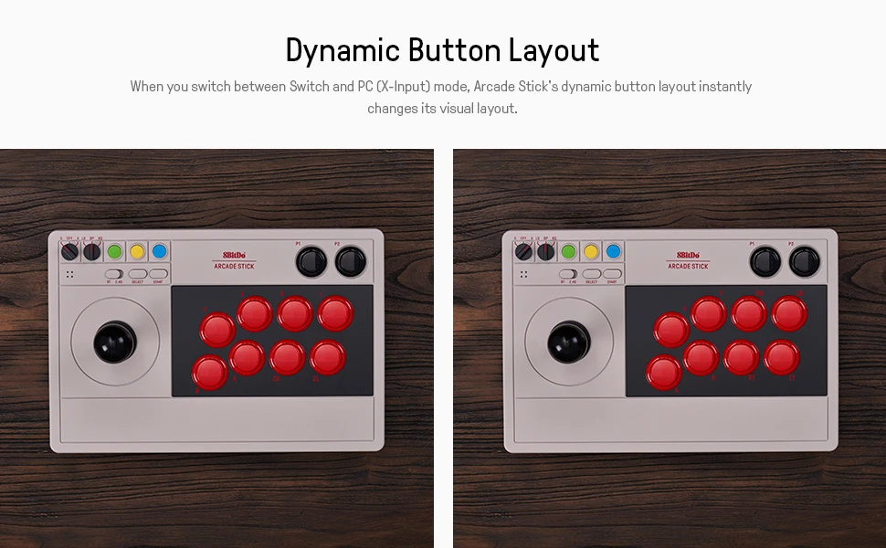 8BitDo Arcade Stick Switch ir PC (pilkas) aprašymas - Prekės nuotrauka