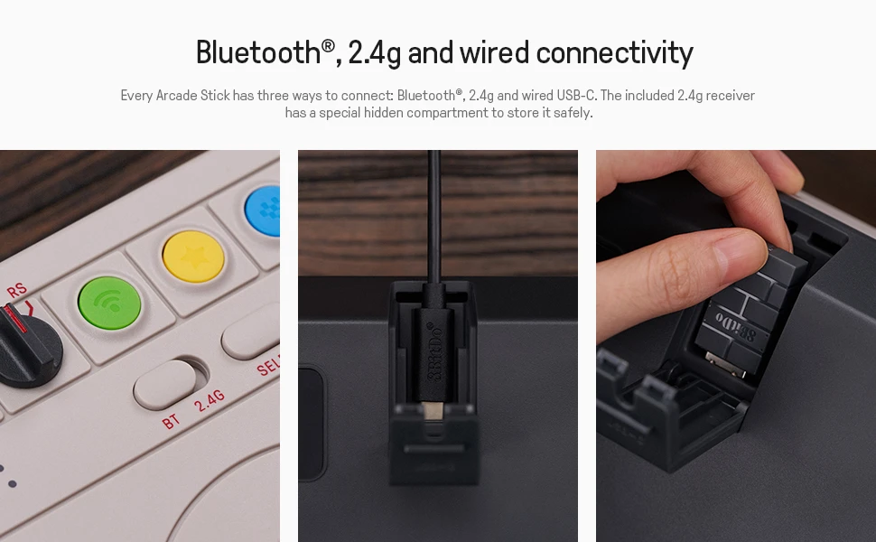 8BitDo Arcade Stick Switch ir PC (pilkas) aprašymas - Prekės nuotrauka
