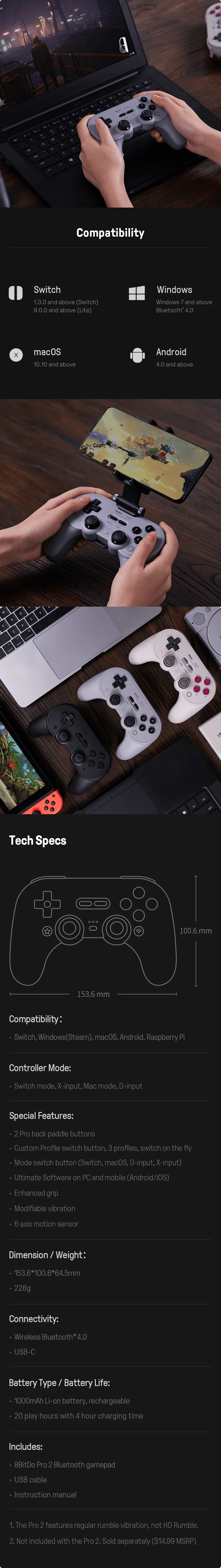 8Bitdo Pro 2 Gamepad G Edition aprašymas - Prekės nuotrauka