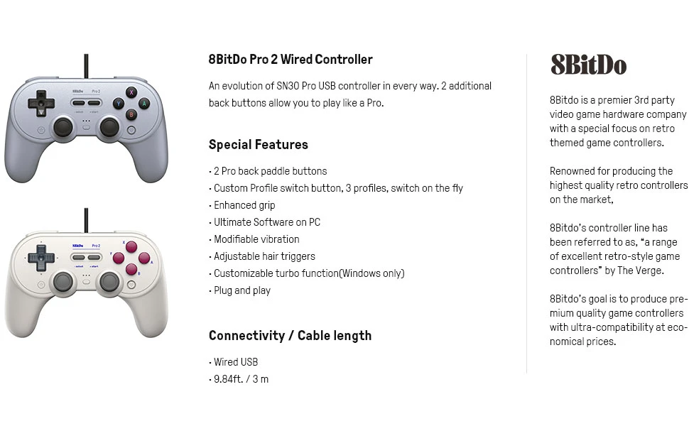 Gamepad 8Bitdo Pro 2, pilka aprašymas - Prekės nuotrauka