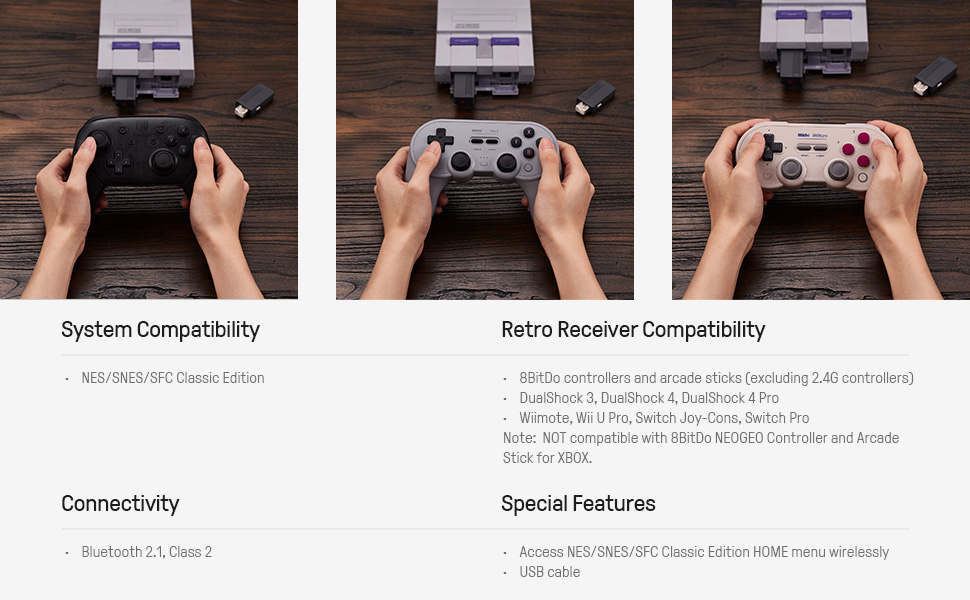 8Bitdo 8 bitų retro imtuvas, skirtas NES / SNES Mini aprašymas - Prekės nuotrauka 8Bitdo 8 bitų retro imtuvas, skirtas NES / SNES Mini aprašymas - Prekės nuotrauka