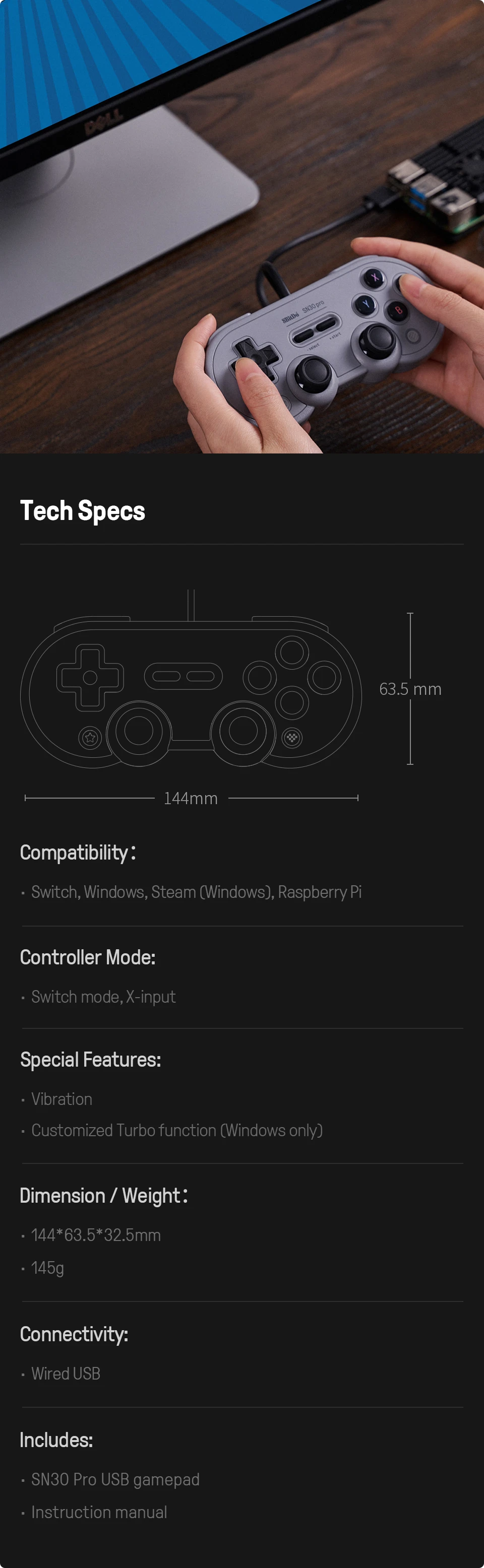 8Bitdo SN30 Pro USB G Edition laidinis valdiklis aprašymas - Prekės nuotrauka