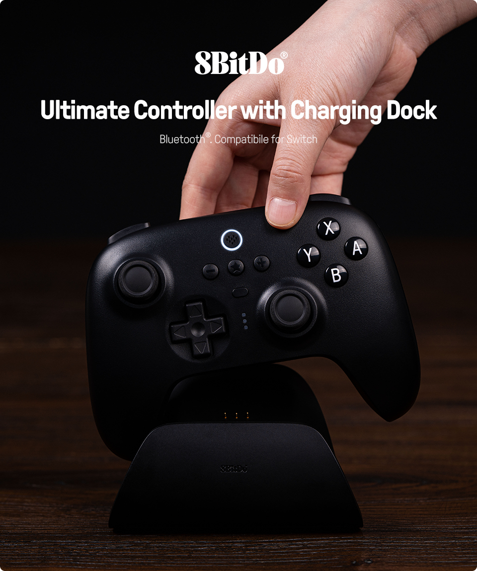 8BitDo Ultimate belaidis pultelis su pakrovimo stotele (Baltas) aprašymas - Prekės nuotrauka