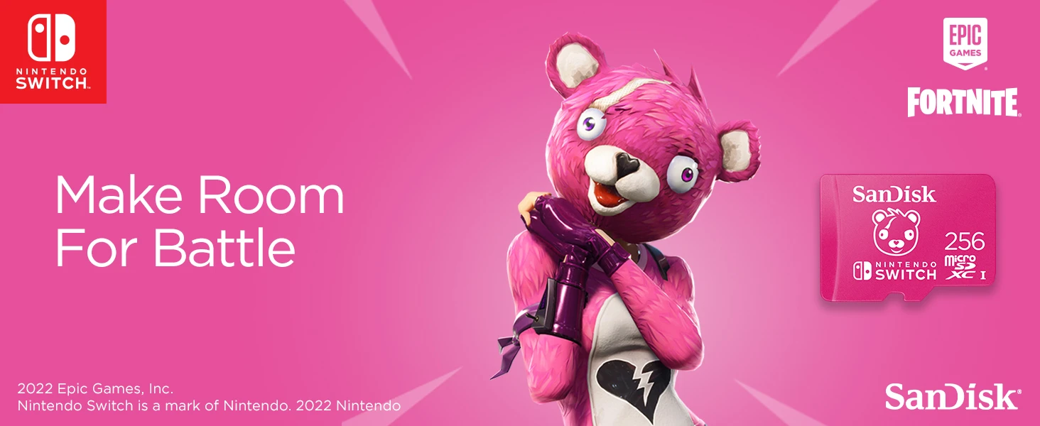 Atminties kortelė SANDISK Nintendo MicroSD UHS I kortelė – Fortnite leidimas, „Cuddle Team“, 256 GB aprašymas - Prekės nuotrauka