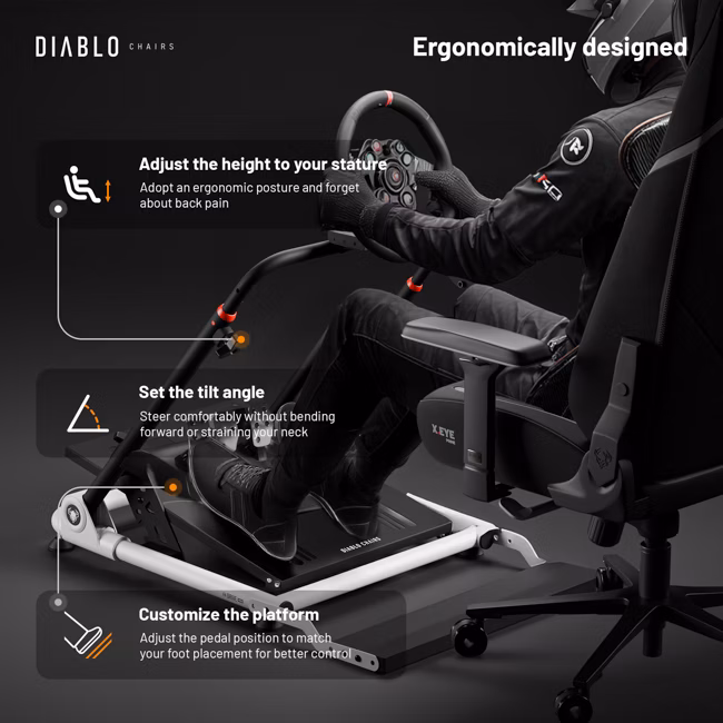 Diablo Chairs Diablo X-Drive Mini stovas vairui | Juoda/Balta aprašymas - Prekės nuotrauka
