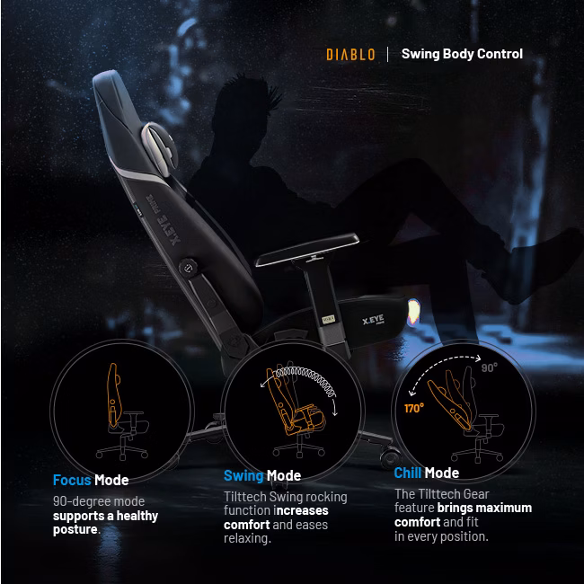 Diablo Chairs Diablo X-Eye Prime Normal Size - Burned Juodas ergonominė kėdė aprašymas - Prekės nuotrauka