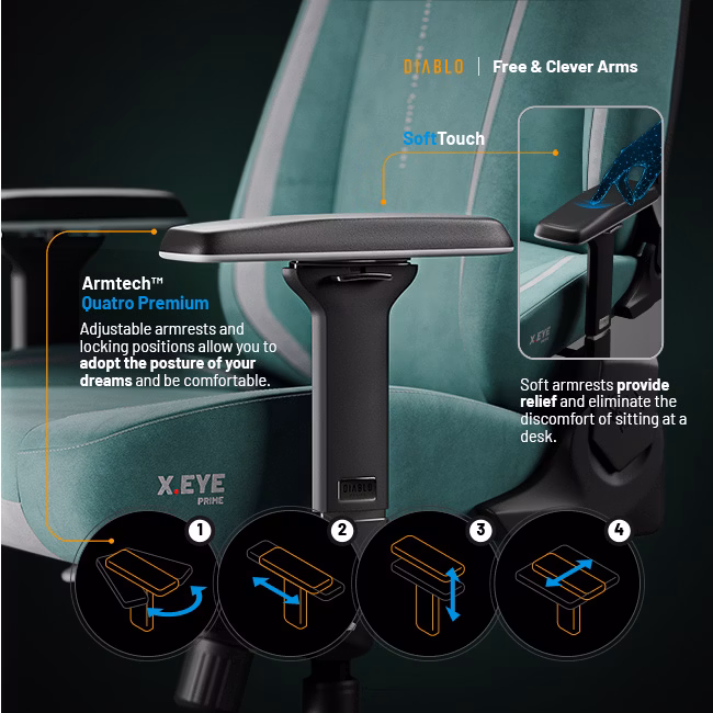 Diablo Chairs Diablo X-Eye Prime Normal Size - Mystic Mint ergonominė kėdė aprašymas - Prekės nuotrauka