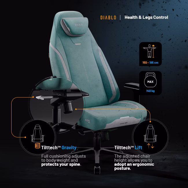 Diablo Chairs Diablo X-Eye Prime Normal Size - Mystic Mint ergonominė kėdė aprašymas - Prekės nuotrauka