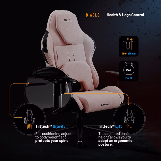Diablo Chairs Diablo X-One Prime Normal Size - Akira Rožinė ergonominė kėdė aprašymas - Prekės nuotrauka