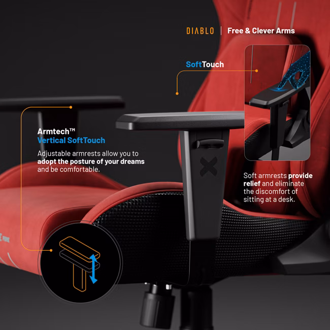 Diablo Chairs Diablo X-One Prime Normal Size - Bloody Mary ergonominė kėdė aprašymas - Prekės nuotrauka