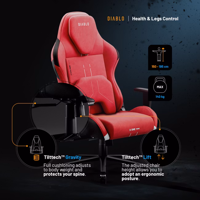 Diablo Chairs Diablo X-One Prime Normal Size - Bloody Mary ergonominė kėdė aprašymas - Prekės nuotrauka