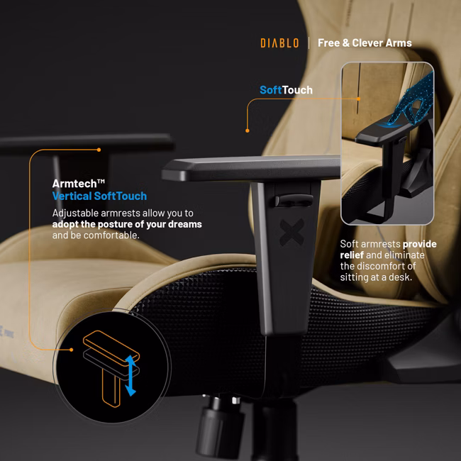 Diablo Chairs Diablo X-One Prime Normal Size - Broken Gold ergonominė kėdė aprašymas - Prekės nuotrauka