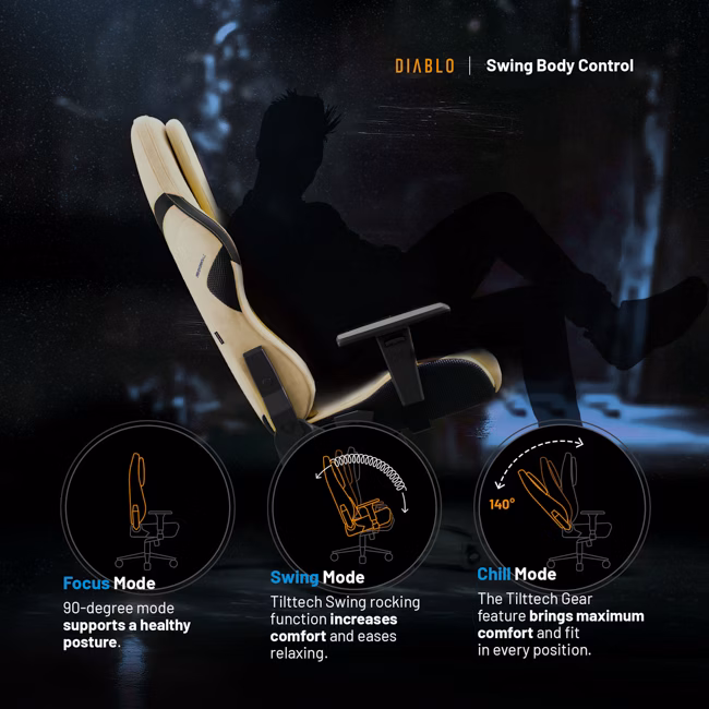 Diablo Chairs Diablo X-One Prime Normal Size - Broken Gold ergonominė kėdė aprašymas - Prekės nuotrauka