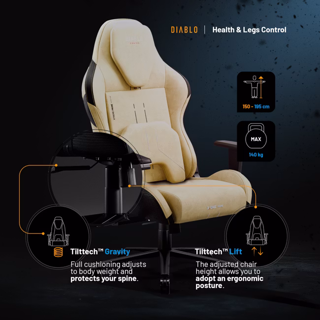 Diablo Chairs Diablo X-One Prime Normal Size - Broken Gold ergonominė kėdė aprašymas - Prekės nuotrauka