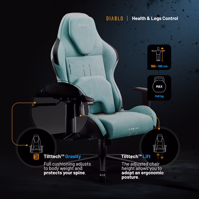 Diablo Chairs Diablo X-One Prime Normal Size - Mystic Mint ergonominė kėdė aprašymas - Prekės nuotrauka