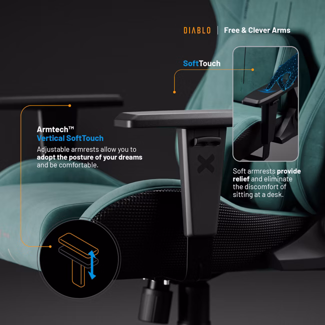 Diablo Chairs Diablo X-One Prime Normal Size - Mystic Mint ergonominė kėdė aprašymas - Prekės nuotrauka