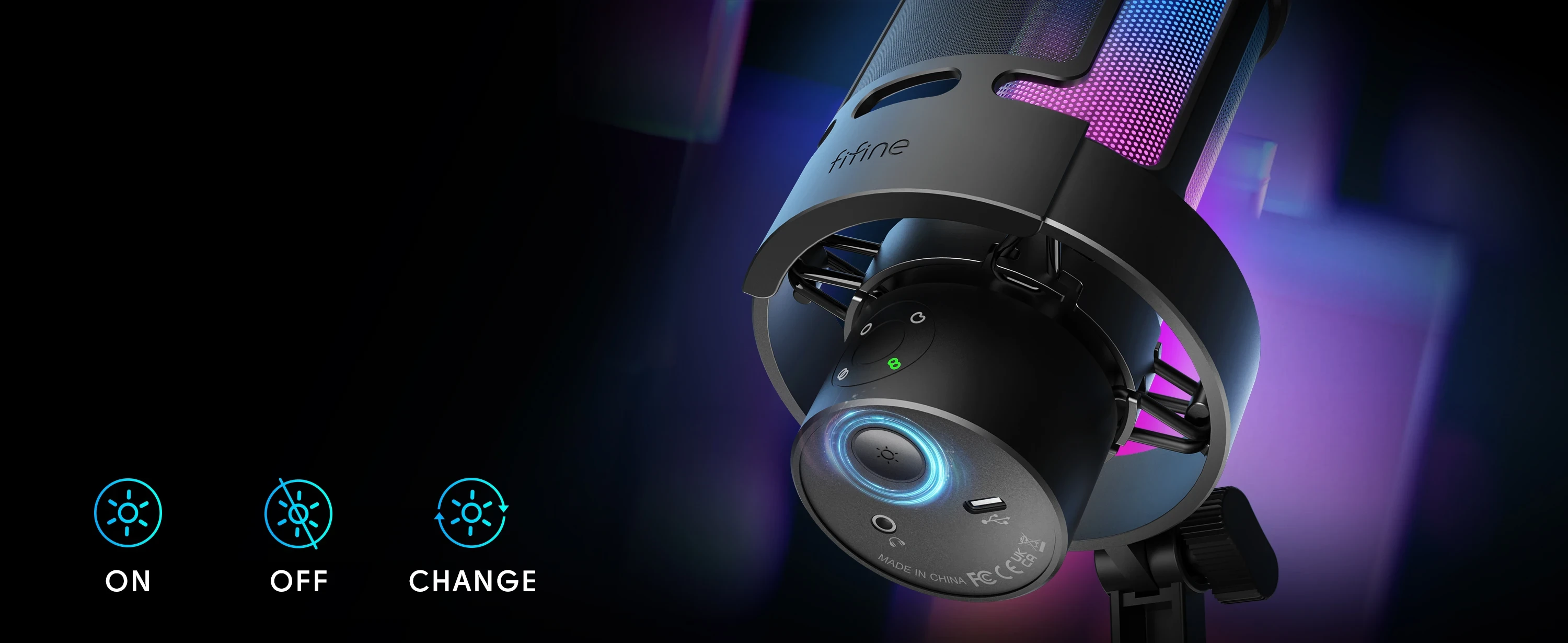 Fifine Technology FIFINE Ampligame A8Plus laidinis mikrofonas su RGB apšvietimu | USB aprašymas - Prekės nuotrauka