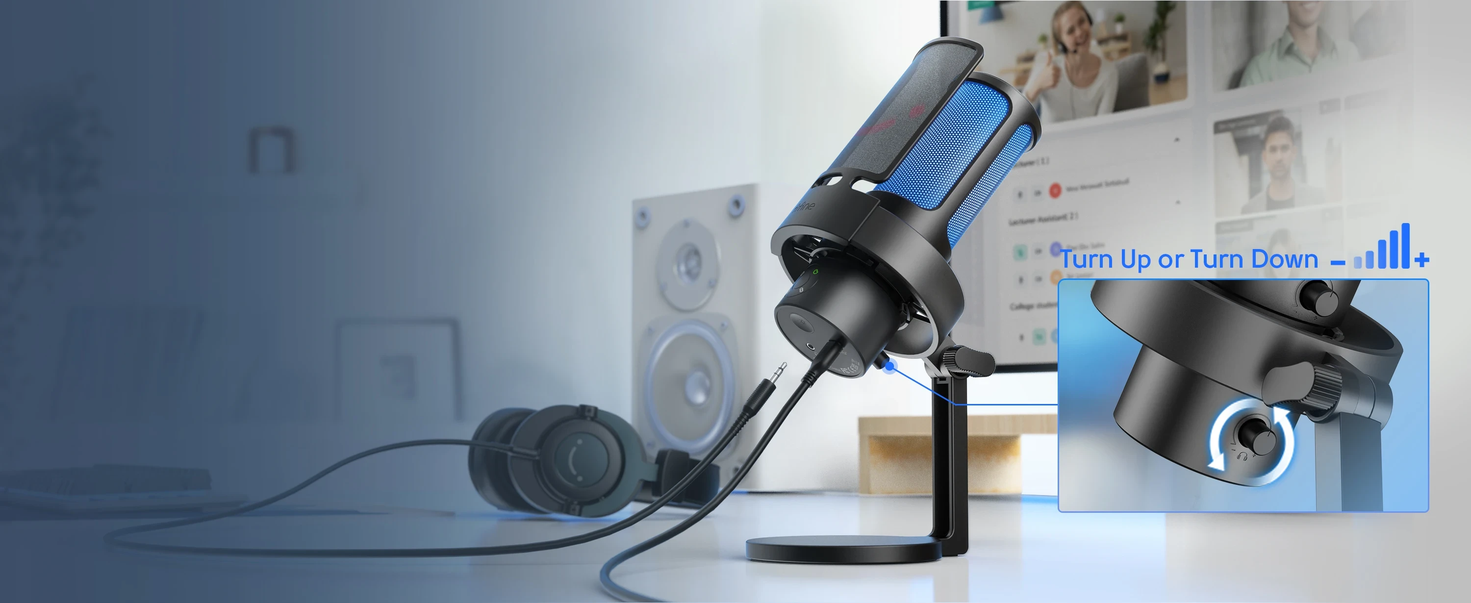 Fifine Technology FIFINE Ampligame A8Plus laidinis mikrofonas su RGB apšvietimu | USB aprašymas - Prekės nuotrauka