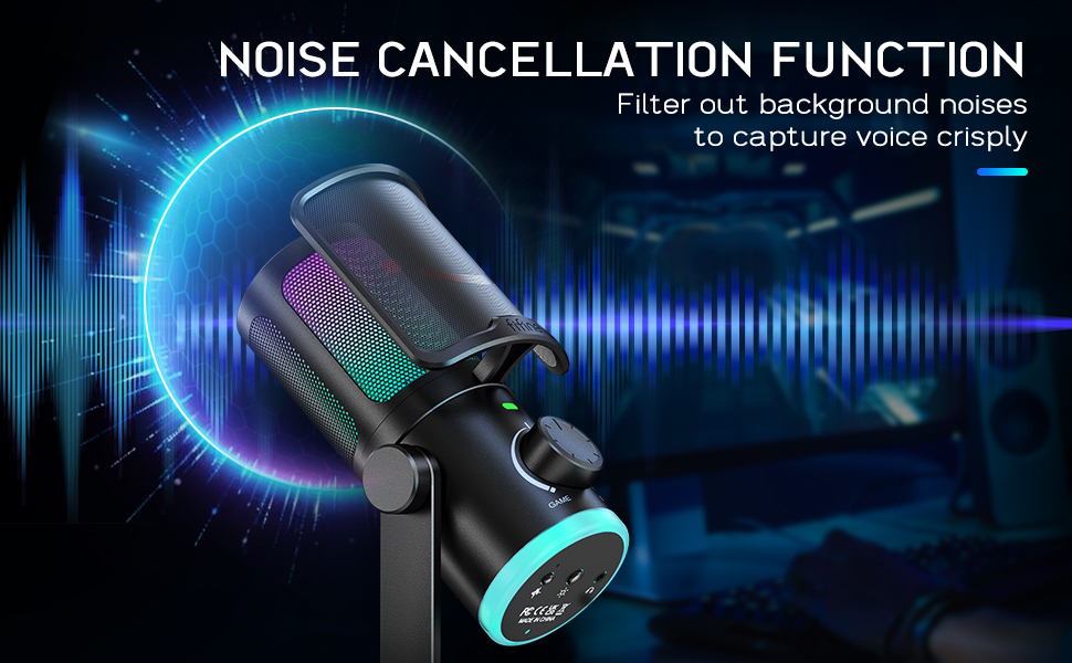 FIFINE AmpliGame AM6 laidinis mikrofonas su RGB apšvietimu USB aprašymas - Prekės nuotrauka