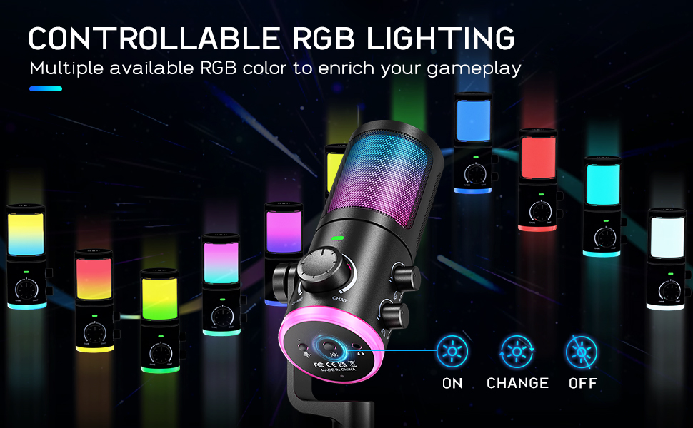 FIFINE AmpliGame AM6 laidinis mikrofonas su RGB apšvietimu USB aprašymas - Prekės nuotrauka
