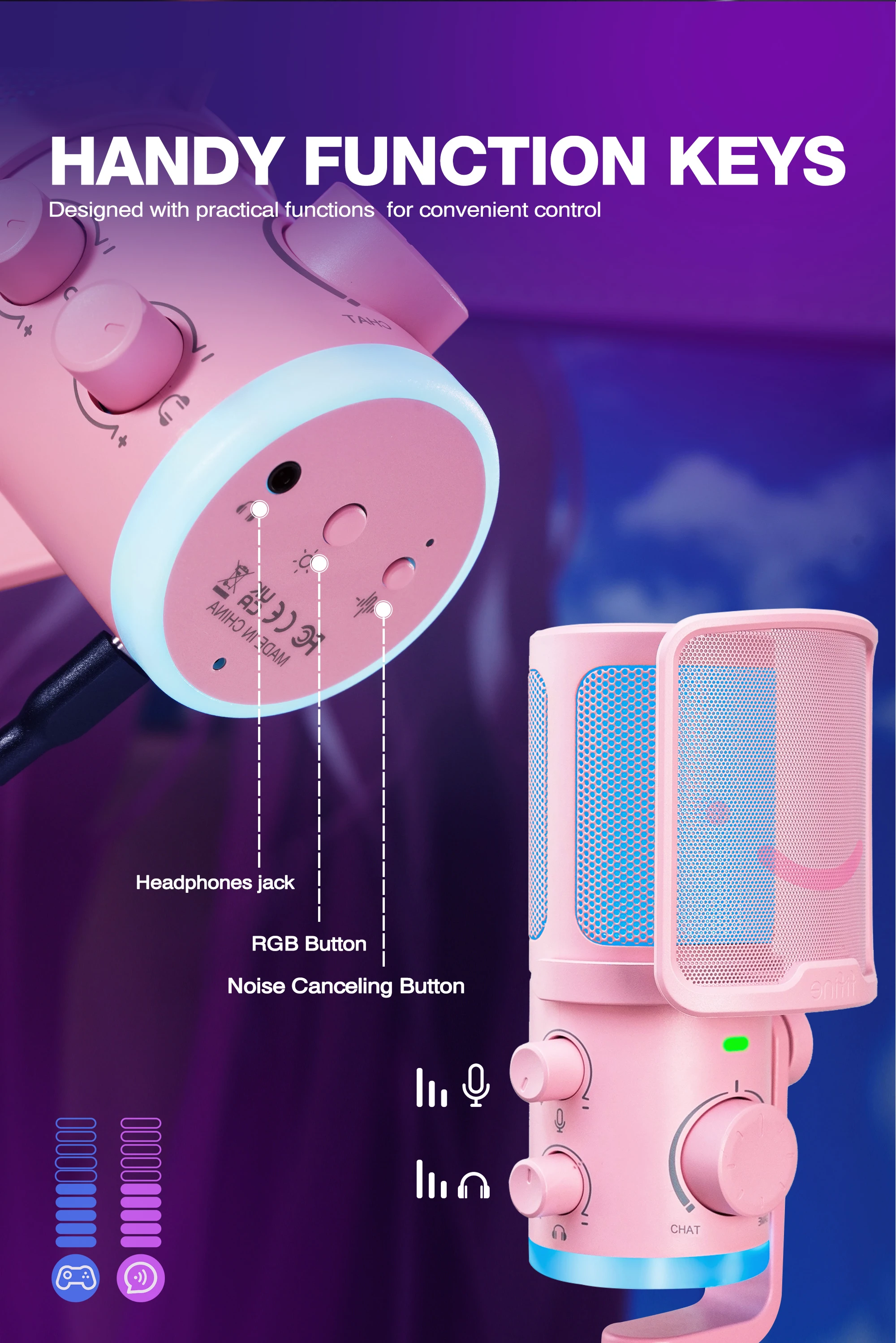 FIFINE AmpliGame AM6P laidinis mikrofonas su RGB apšvietimu | USB aprašymas - Prekės nuotrauka