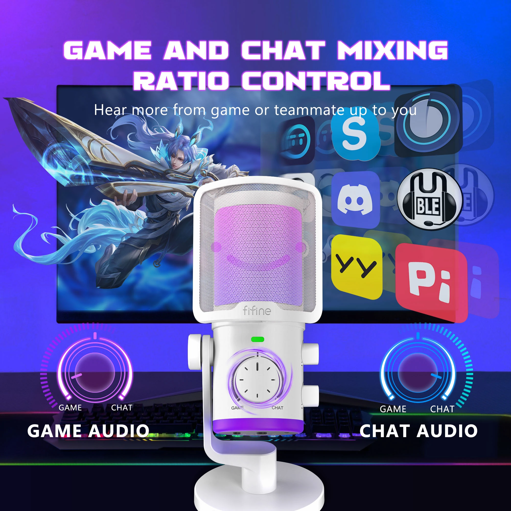 FIFINE AmpliGame AM6W laidinis mikrofonas su RGB apšvietimu | USB aprašymas - Prekės nuotrauka