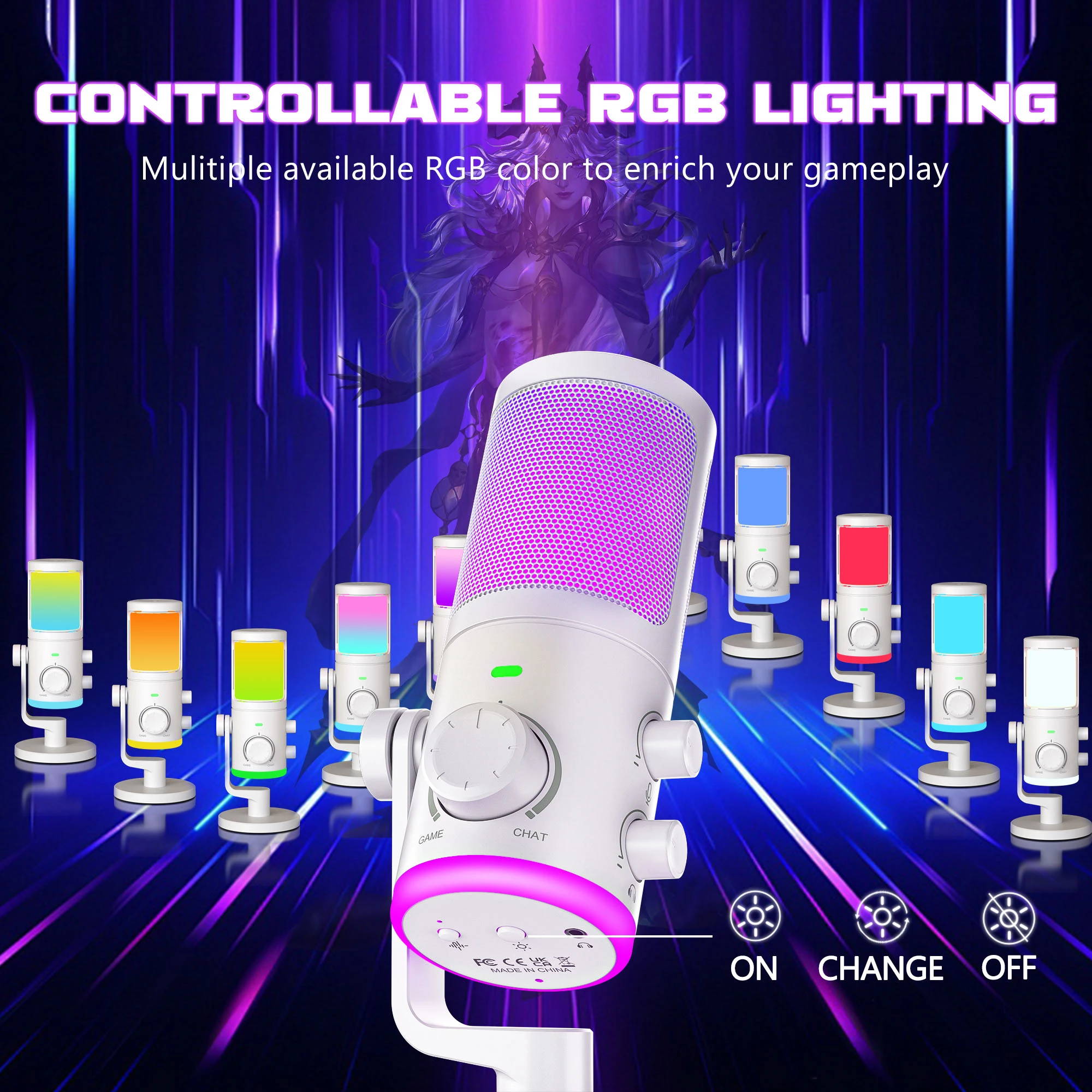 FIFINE AmpliGame AM6W laidinis mikrofonas su RGB apšvietimu | USB aprašymas - Prekės nuotrauka