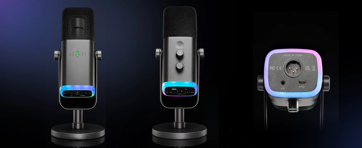 FIFINE AmpliGame AM8 laidinis mikrofonas su RGB apšvietimu USB/XLR aprašymas - Prekės nuotrauka