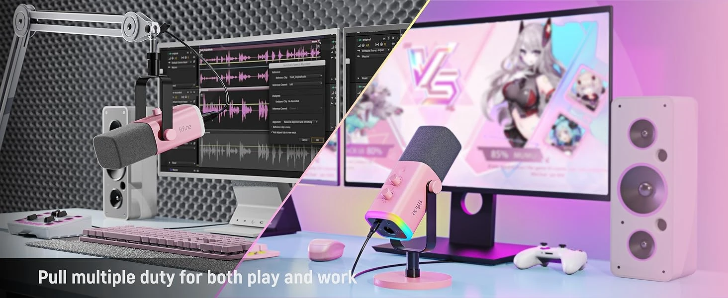 FIFINE AmpliGame AM8P laidinis mikrofonas su RGB apšvietimu USB/XLR aprašymas - Prekės nuotrauka