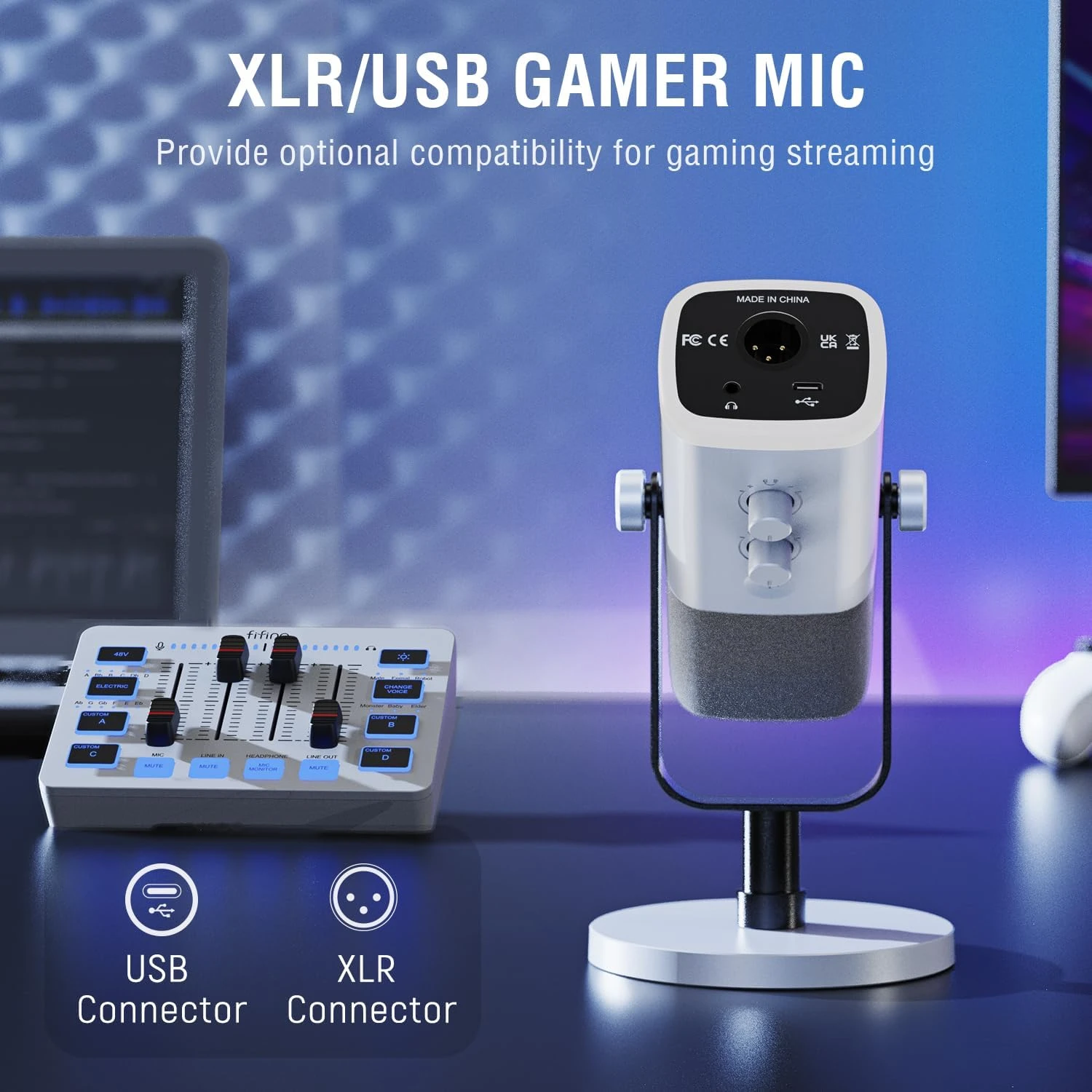 FIFINE AmpliGame KS5W Rinkinys | AM8 mikrofonas | SC3 žaidimų garso maišytuvas | L9 XLR kabelis aprašymas - Prekės nuotrauka