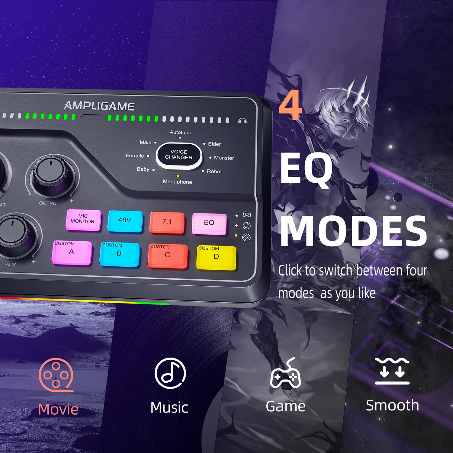 FIFINE AmpliGame SC8 Audio mikšerinis pultas | USB aprašymas - Prekės nuotrauka