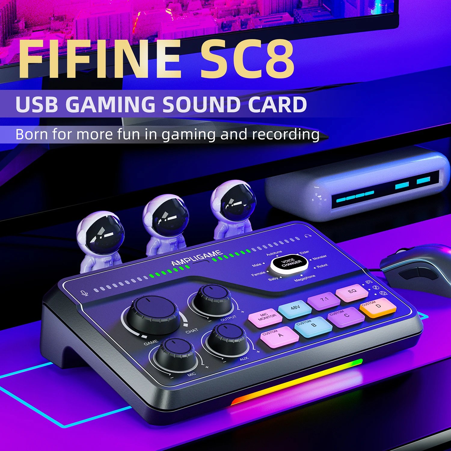 FIFINE AmpliGame SC8W Audio mikšerinis pultas | USB aprašymas - Prekės nuotrauka