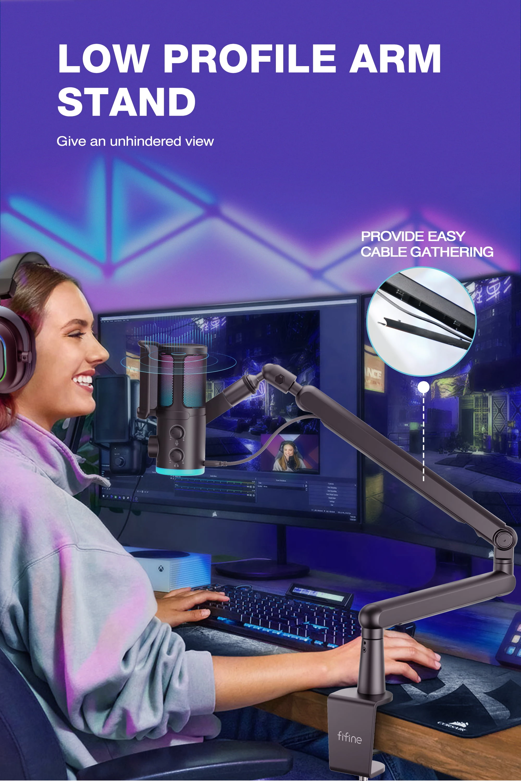 FIFINE AmpliGame TAM6 laidinis mikrofonas su stovu ir RGB apšvietimu | USB aprašymas - Prekės nuotrauka
