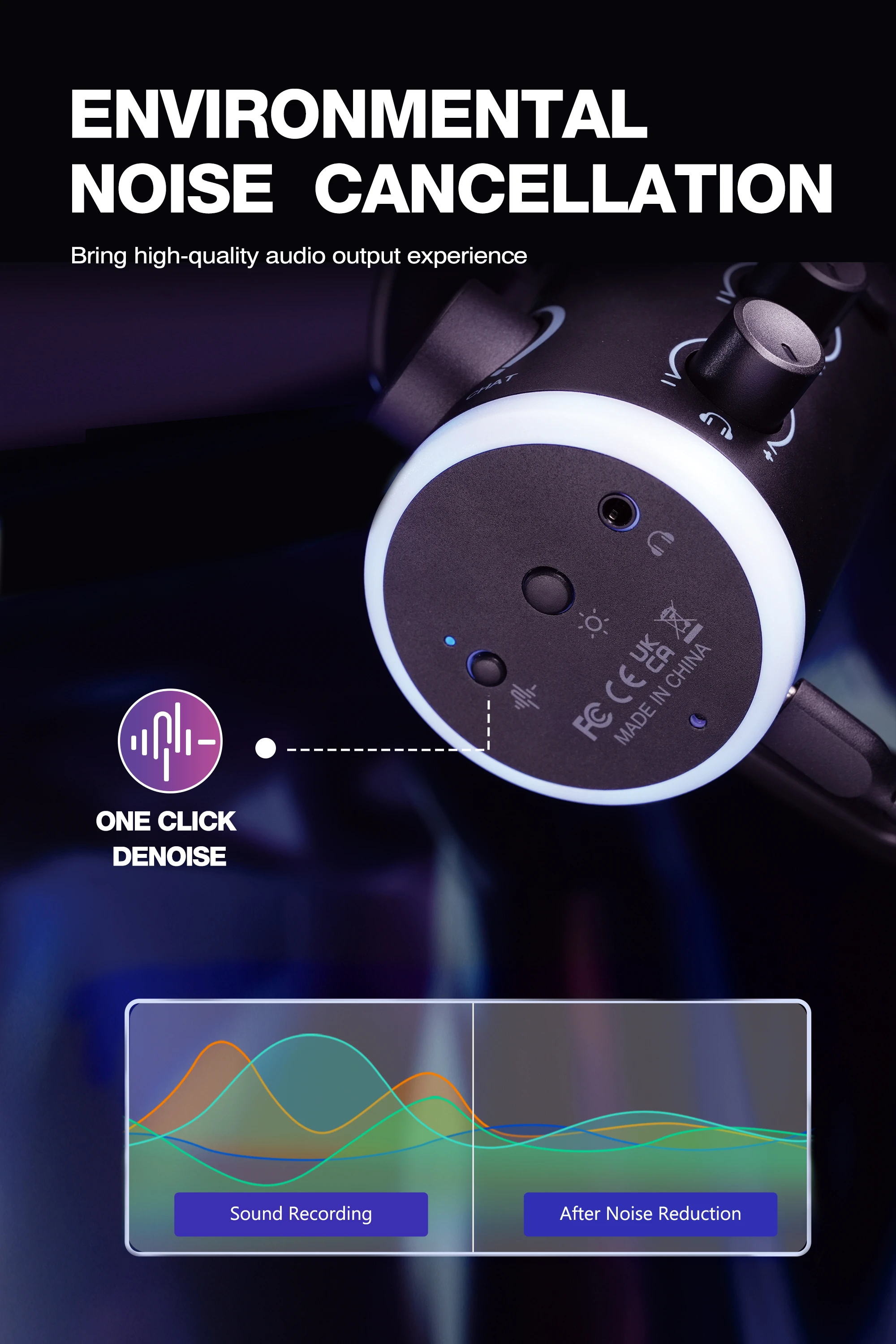 FIFINE AmpliGame TAM6 laidinis mikrofonas su stovu ir RGB apšvietimu | USB aprašymas - Prekės nuotrauka