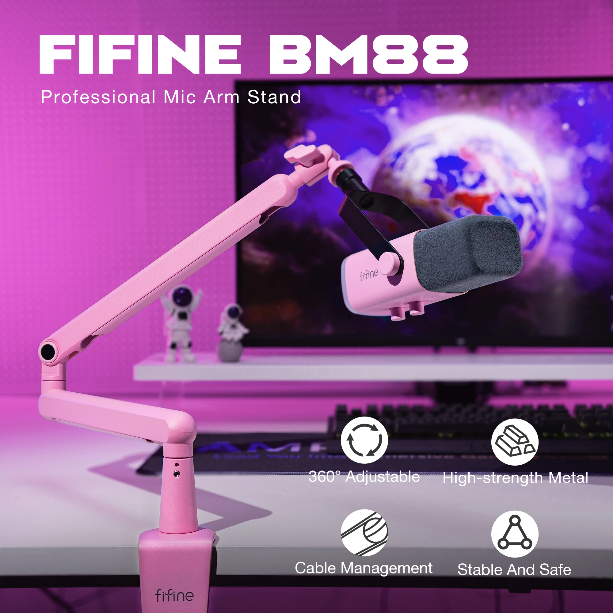 FIFINE BM88P rožinis mikrofono laikiklis aprašymas - Prekės nuotrauka