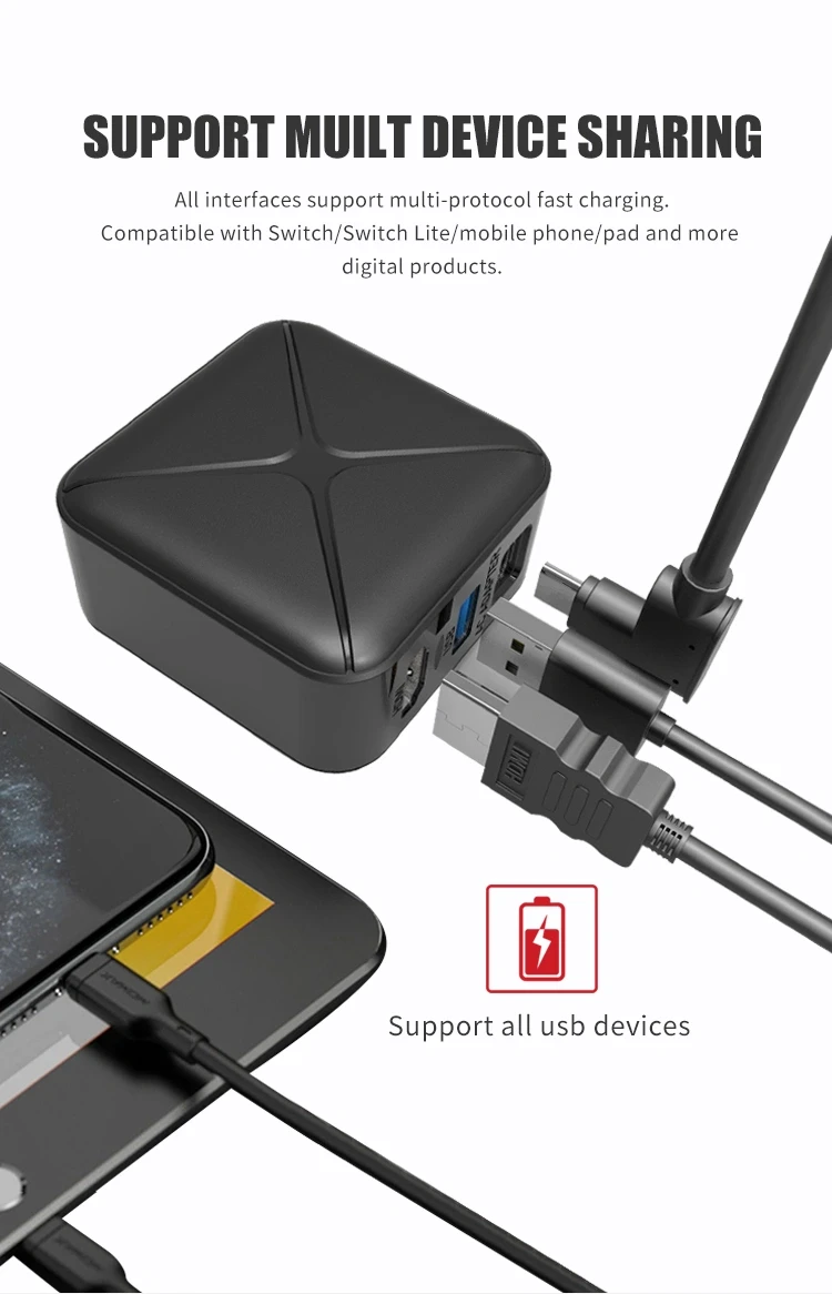 HONSON USB 3.0 greitojo įkrovimo adapteris su HDMI prievadu/ES kištuku, skirtas Switch/Lite/Oled aprašymas - Prekės nuotrauka