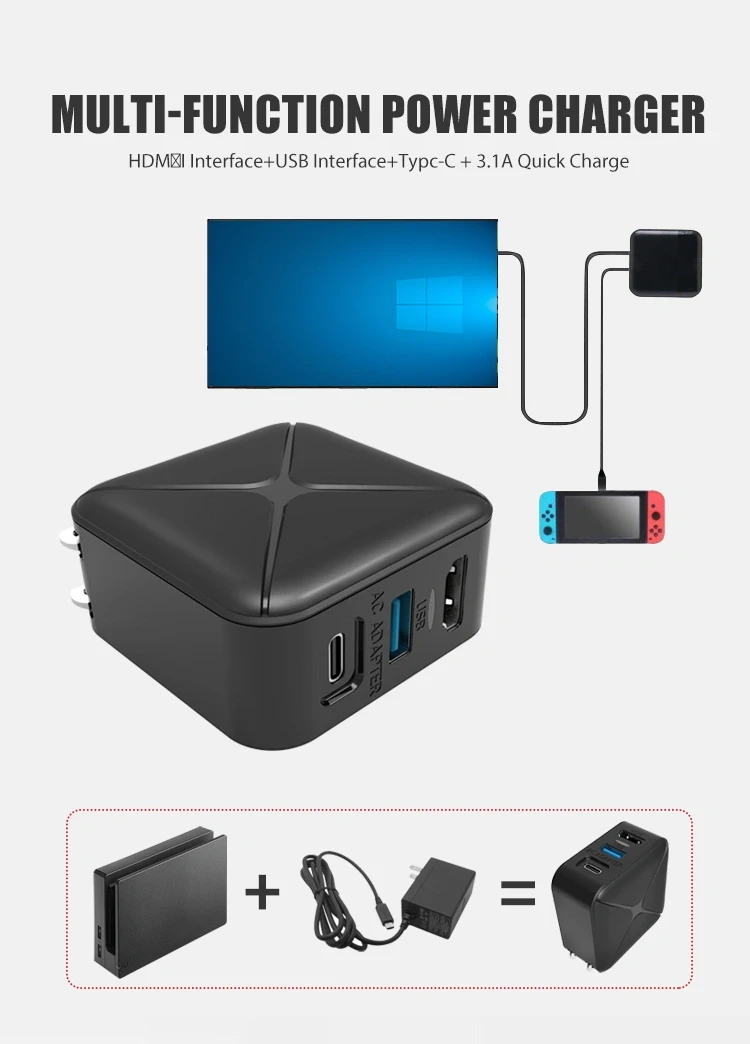 HONSON USB 3.0 greitojo įkrovimo adapteris su HDMI prievadu/ES kištuku, skirtas Switch/Lite/Oled aprašymas - Prekės nuotrauka