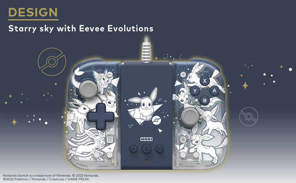 HORI Nintendo Switch Split Pad Compact priedų komplektas (Eevee Evolutions) aprašymas - Prekės nuotrauka