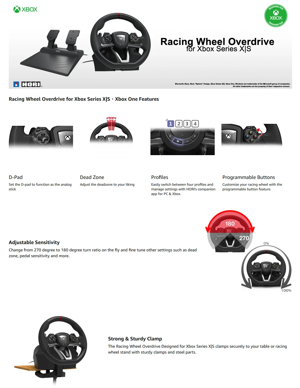 HORI RWO Overdrive vairas Licencijuota Microsoft| „Xbox“ serija X|S, „Xbox One“ ir „Windows 10“. aprašymas - Prekės nuotrauka HORI RWO Overdrive vairas Licencijuota Microsoft| „Xbox“ serija X|S, „Xbox One“ ir „Windows 10“. aprašymas - Prekės nuotrauka