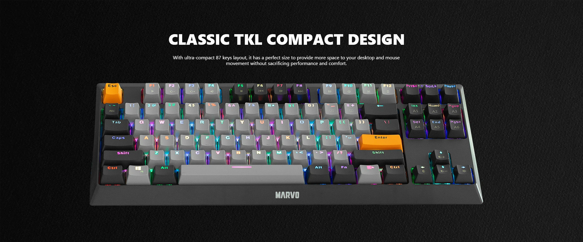 Marvo KG980B TKL mechaninė klaviatūra su RGB (Hot-Swap, US, Mėlyna switch) aprašymas - Prekės nuotrauka