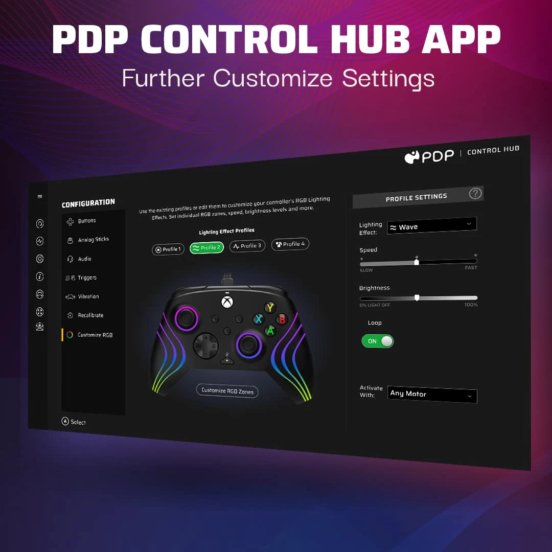 PDP Gaming Afterglow Wave Enhanced Laidinis valdiklis skirtas Xbox Series X|S, One, PC | Juoda aprašymas - Prekės nuotrauka